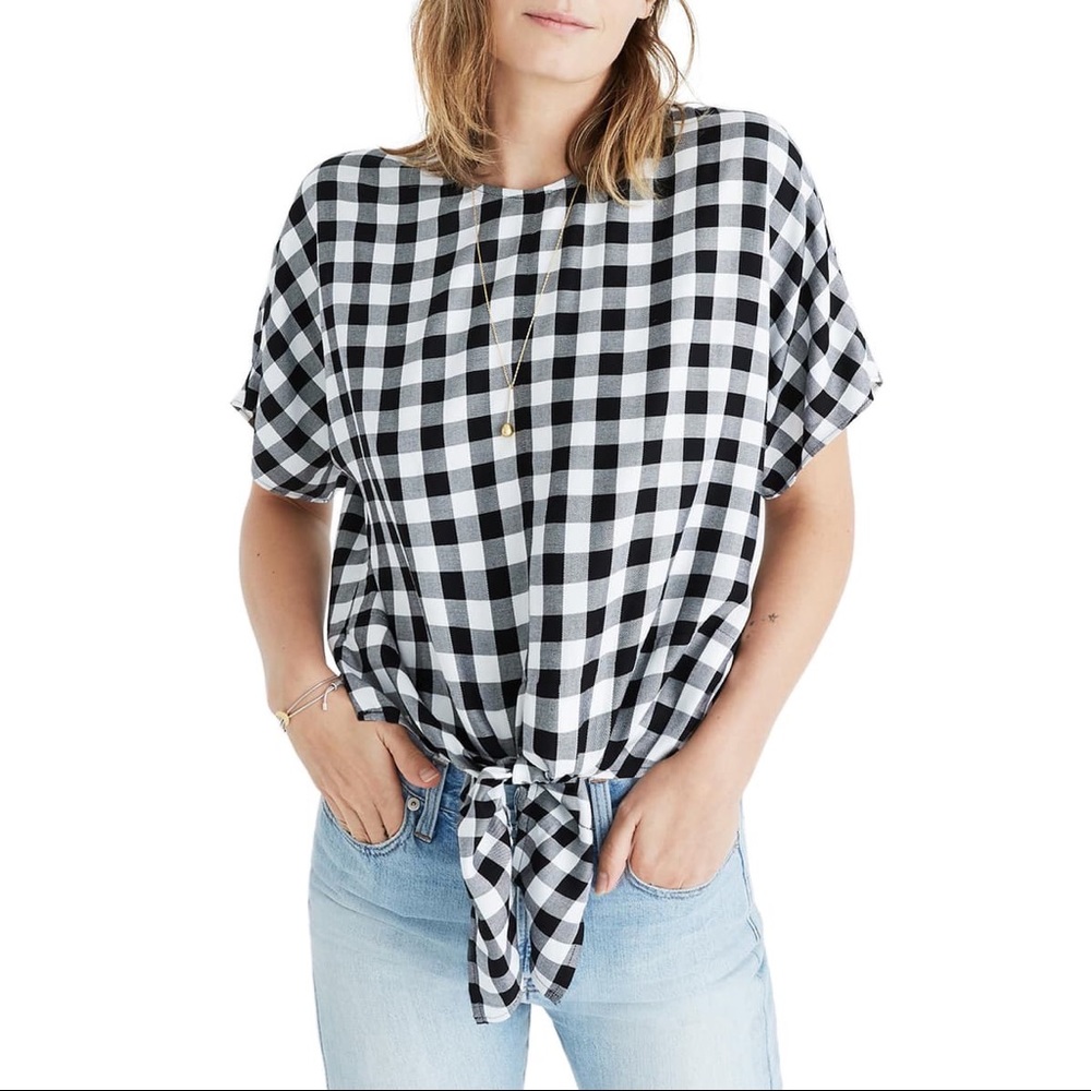 Madewell Buffalo Plaid Check Button Back Blouse